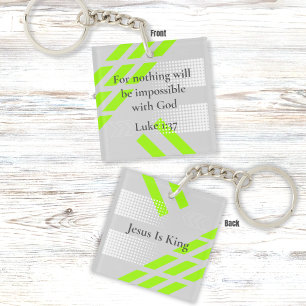 Porte-clés Gris et Vert Élégants Abstrait – Verset de la Bibl