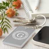 Porte-clés Gris foncé blanc clé grecque cadre Rnd initial Mon (Devant droit)
