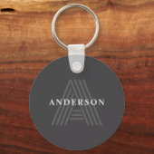 Porte-clés Gris foncé Rétro Moderne Monogramme Nom (Verso)