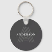 Porte-clés Gris foncé Rétro Moderne Monogramme Nom (Verso)
