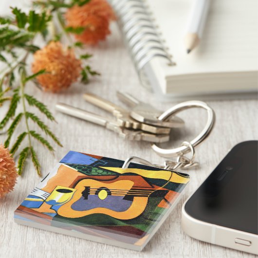 Porte-clés Gris - Guitare et bouteille (Devant Droit)