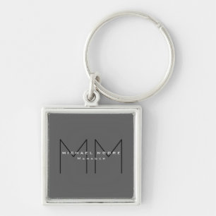 Porte-clés Gris Noir Gras Monogramme Moderne Minimaliste