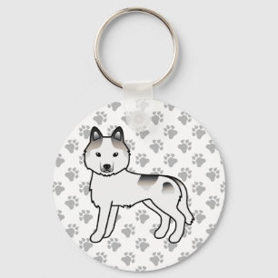 Porte-clés Gris Piebald Sibérien Husky Cartoon Chien & Paws