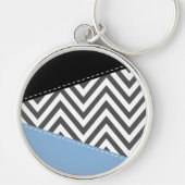 Porte-clés Gris Zigzag, Gris Chevron, Motif Zigzag, Bleu (Devant)