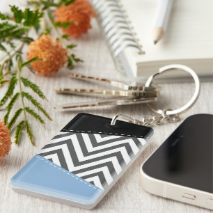 Porte-clés Gris Zigzag, Gris Chevron, Motif Zigzag, Bleu