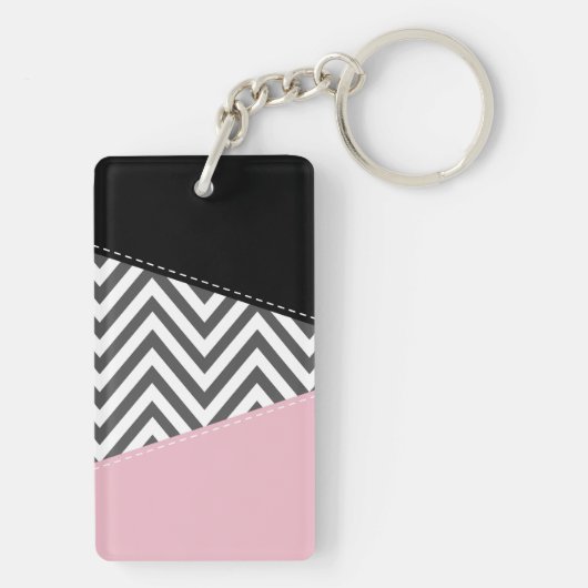 Porte-clés Gris Zigzag, Gris Chevron, Motif Zigzag, Rose (Dos)