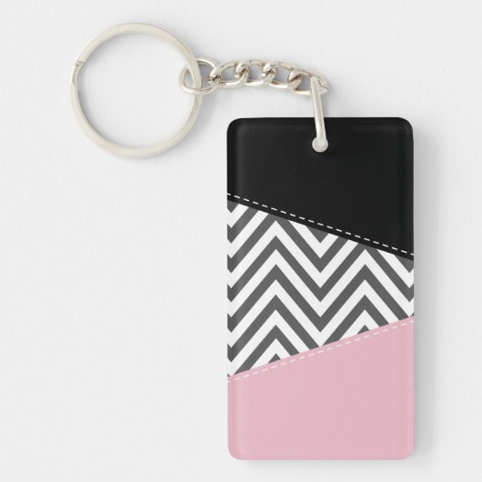 Porte-clés Gris Zigzag, Gris Chevron, Motif Zigzag, Rose (Devant)