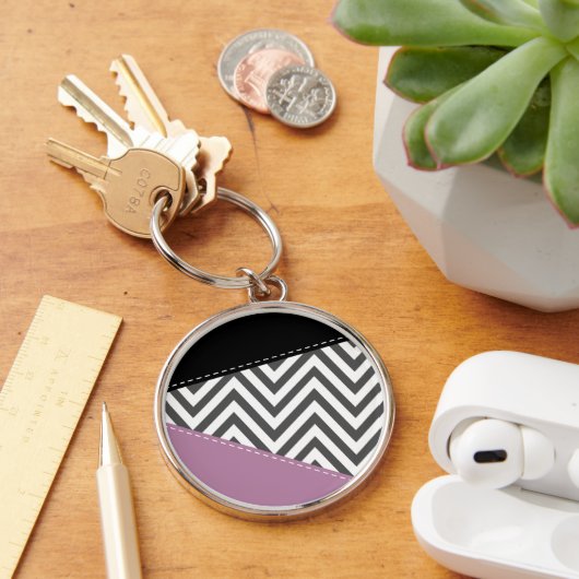Porte-clés Gris Zigzag, Gris Chevron, Motif Zigzag, Violet (Bureau)