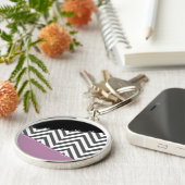 Porte-clés Gris Zigzag, Gris Chevron, Motif Zigzag, Violet (Côté)