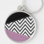 Porte-clés Gris Zigzag, Gris Chevron, Motif Zigzag, Violet (Devant)