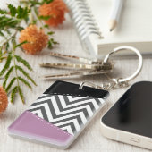 Porte-clés Gris Zigzag, Gris Chevron, Motif Zigzag, Violet (Devant droit)