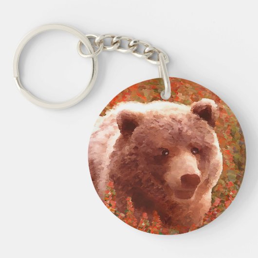 Porte-clés Grizzly Bear Cub dans Fireweed Peinture Art de la  (Devant)