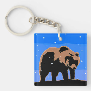 Porte-clés Grizzly Bear en hiver - Art original de la faune