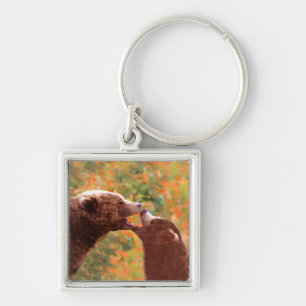 Porte-clés Grizzly Bear Mom and Cub Painting - Wildlife Art