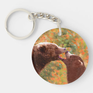 Porte-clés Grizzly Bear Mom and Cub Painting - Wildlife Art