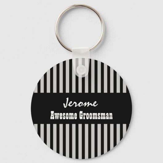 Porte-clés GROOMSMAN Nom personnalisé BANDE D'Argent Noir V05 (Recto)