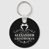 Porte-clés Groomsman Tuxedo Cravate noir (Recto)