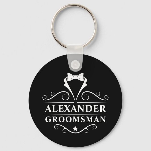 Porte-clés Groomsman Tuxedo Cravate noir (Recto)