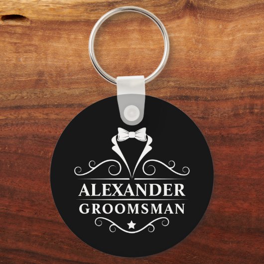 Porte-clés Groomsman Tuxedo Cravate noir (Recto)