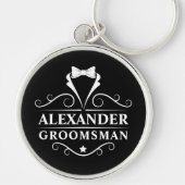 Porte-clés Groomsman Tuxedo Cravate Noir Premium Round (Devant)