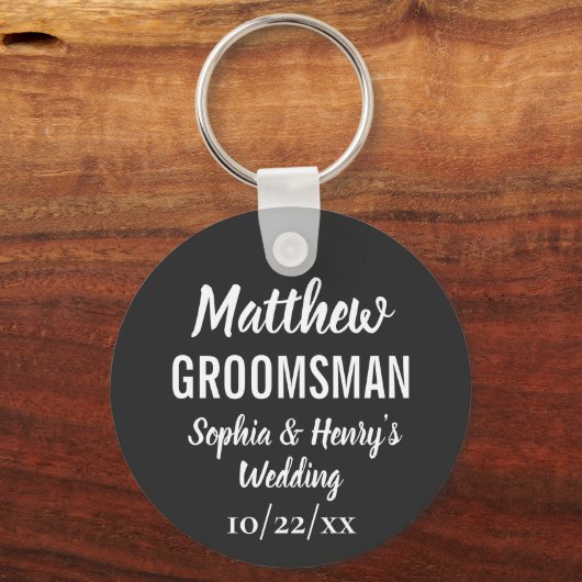 Porte-clés Groomsman Typographie moderne Mariage noir (Verso)