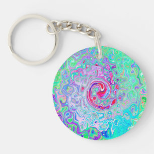 Porte-clés Groovy Abstrait Rétro Tourbillon Rose et Vert