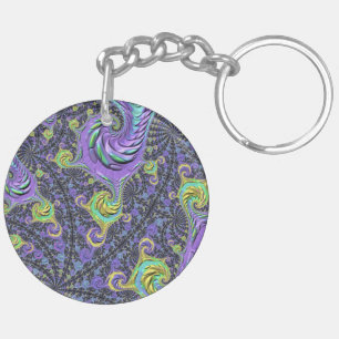 Porte-clés Groovy Boho Hippie Funky Abstrait Fractal Coloré