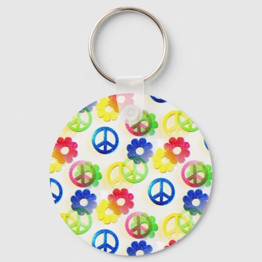Porte-clés Groovy hippie Peace Signs Flower Power Sparkles (Recto)