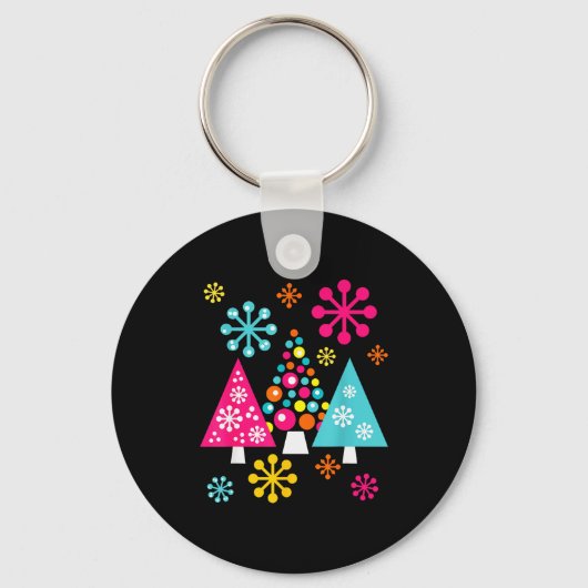 Porte-clés Groovy Retro Christmas Trees And Snowflakes (Recto)