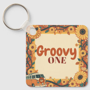 Porte-clés Groovy Un Lion Anniversaire Rétro 70s Premier Anni
