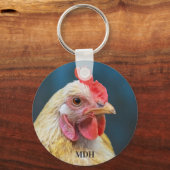 Porte-clés Gros plan sur le poulet Monogramme personnalisé (Recto)