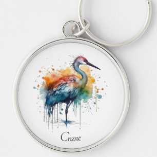 Porte-clés Grue élégante : Art à l'aquarelle, personnalisé