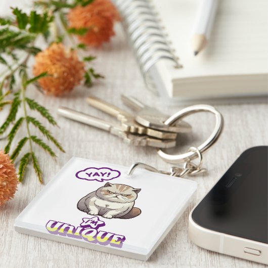 Porte-clés ​Grumpy Cat "YAY! I'm Unique" Funny Fridge Magnet (Devant Droit)