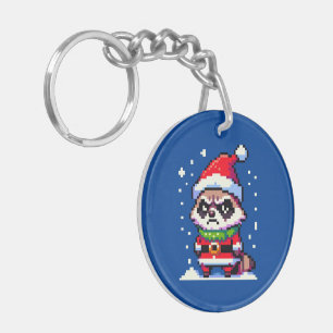 Porte-clés Grumpy Christmas Raccoon - Drôle Pixel Art Holiday