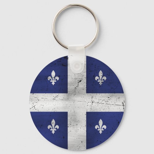 Porte-clés Grunge de style Drapeau du Québec érodé (Recto)