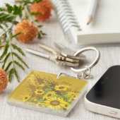 Porte-clés Grunge Tournesol Art Bold Rustique Jaune Floral (Devant Droit)