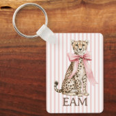 Porte-clés Guépard au nœud rose et monogramme à rayures (Recto)