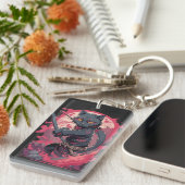 Porte-clés Guerrier Chat Ninja Noir Splash Feu Mignon (Devant droit)