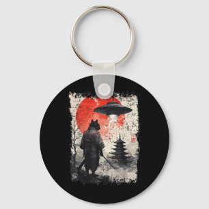 Porte-clés Guerrier de chat ninja samouraï Sumi-e Ufo Ukiyo-e