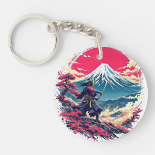 Porte-clés Guerrier Samouraï au Mont Fuji Art Japonais