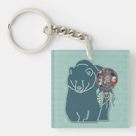 Porte-clés Guide de l'animal ours en teintes Turquoises (Devant)