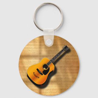 Porte-clés Guitare Acoustique Vintage Avec Musicien Nom Perso