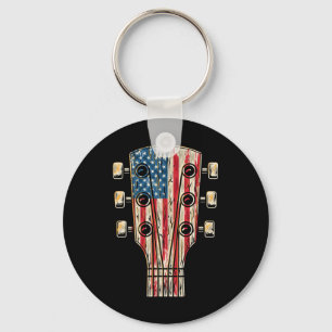 Porte-clés Guitare Drapeau Américain 4 Juillet Guitariste Cou