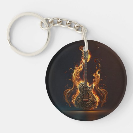 Porte-clés Guitare électrique en feu (Devant)