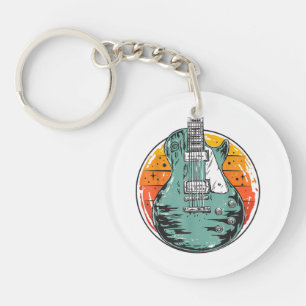 Porte-clés Guitare Électrique Rétro Coucher de Soleil Vintage