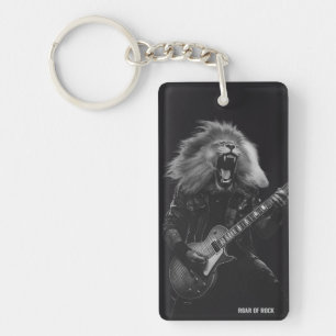Porte-clés guitare rock lion noir et blanc vintage