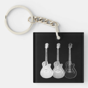 Porte-clés Guitare semi-acoustique noir et blanc monochrome A