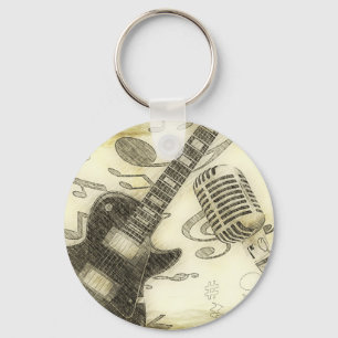 Porte-clés Guitare vintage et microphone