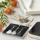 Porte-clés Guitares électriques noir et blanc (Devant Droit)