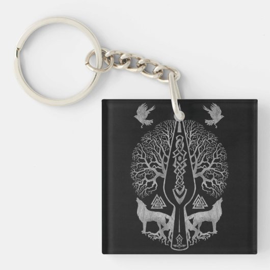 Porte-clés Gungnir - lance d'Odin et arbre de la vie - (Devant)
